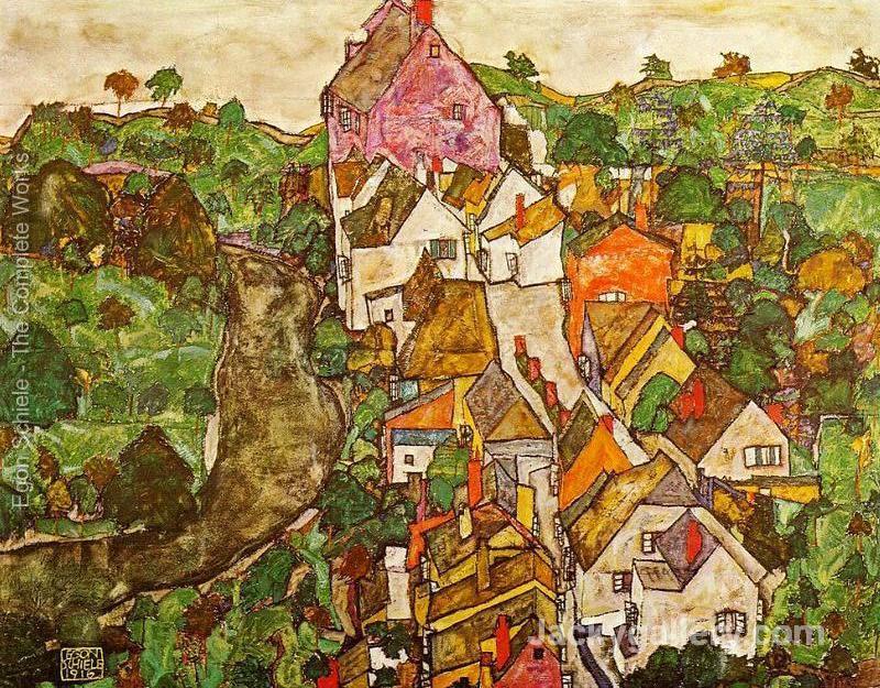 Landscape At Krumau by Egon Schiele paintings reproduction